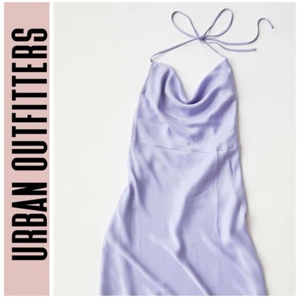 NWT Urban Outfitters UO Lavender Tie Halter Cowl Neck Open Back Maxi Slip Dress - Picture 1 of 12